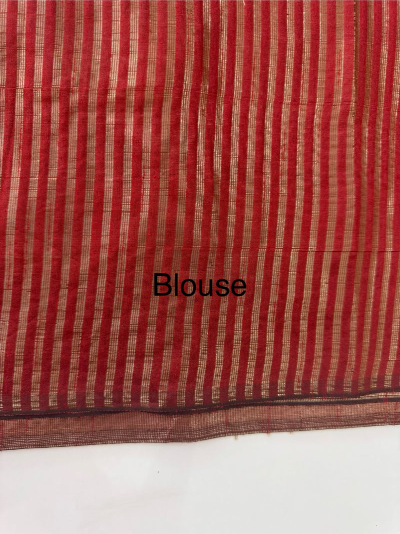 Semi silk saree with temple border MSSF146 - MaroonRed