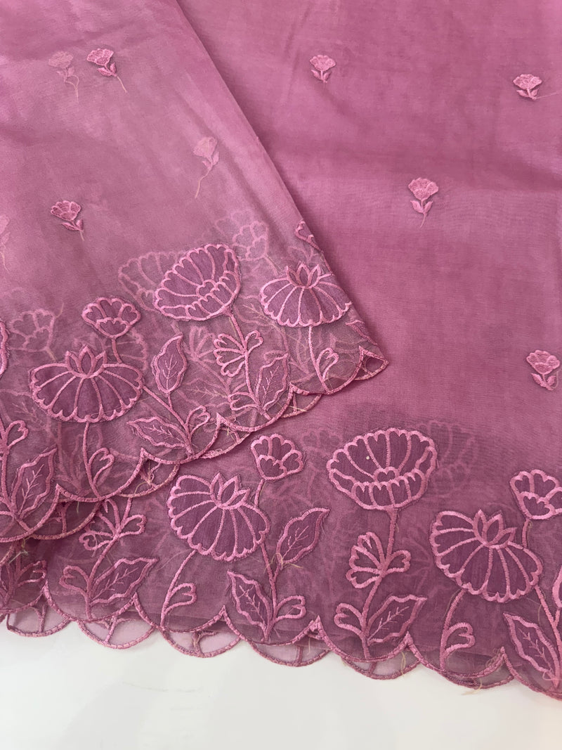 Viscose Organza saree with applique work-MSH103 OnionPink