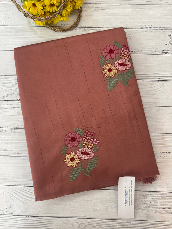 Blended tussar silk saree with embroidery - MS90654 Peach