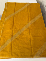 Supernetsaree with crochet work and lace border MCJ5433 - Mustard (Design - Diagonal Crochet)