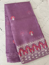 Soft kota checks saree with embroidery - MS7645 DarkLavender