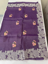 Soft crush Organza saree with embroidery and applique work MS14764 Purple