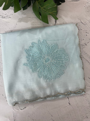 Soft crush Organza saree with beads work MBS679 PastelBlue