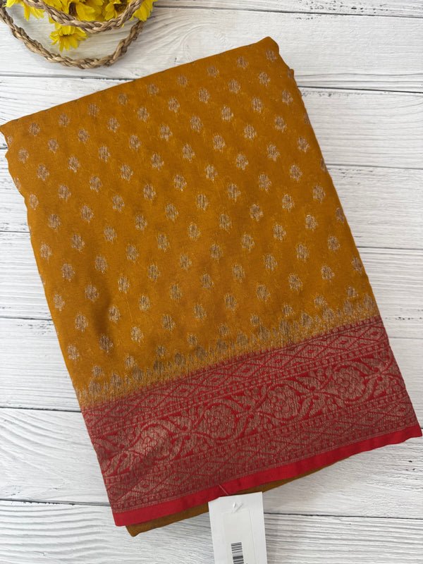 Banarasi viscose Georgette saree MKGS611- Mustard to Red