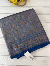 Semi katan Banarasi saree in antique zari weaving - MSKB899 DeepBlue