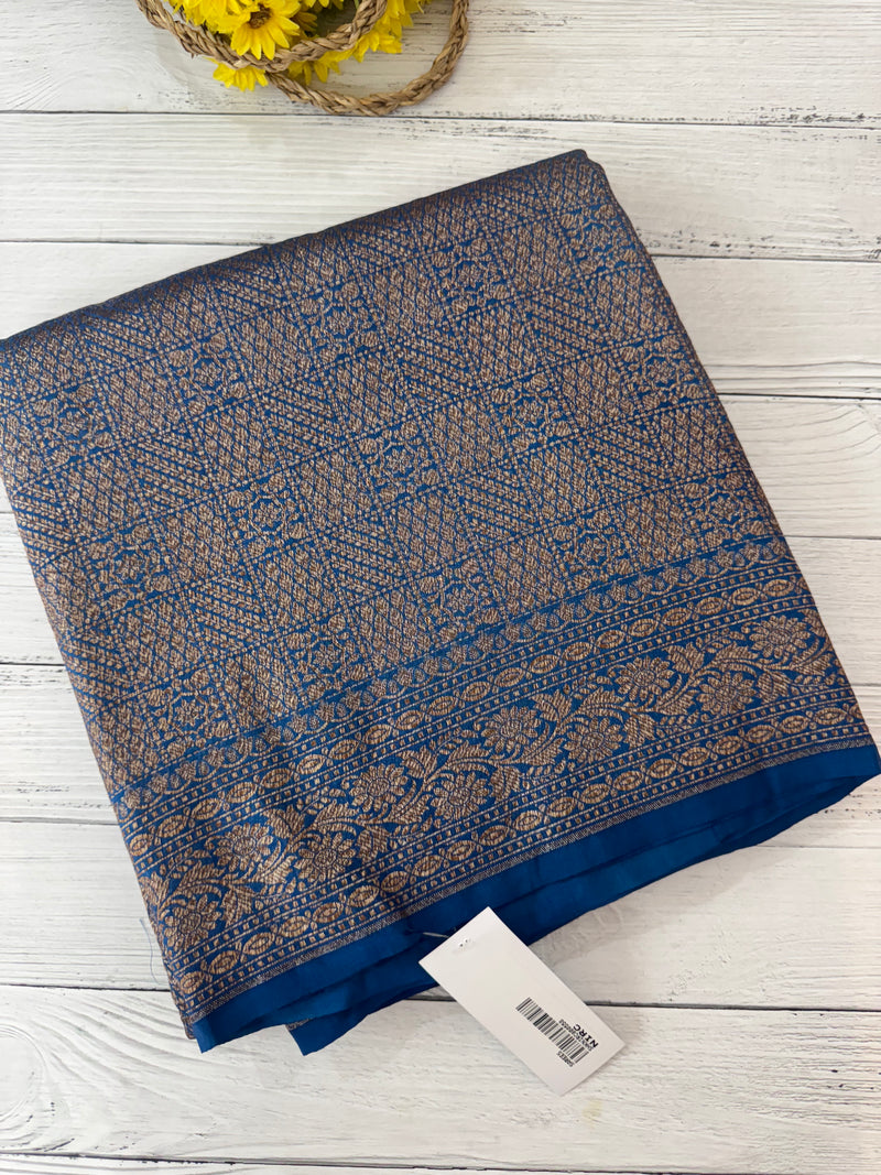 Semi katan Banarasi saree in antique zari weaving - MSKB899 DeepBlue