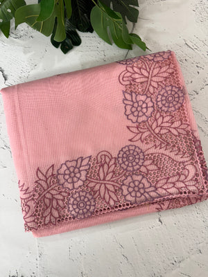 Cutwork Moonga checks saree MSH202 - Pink(2)
