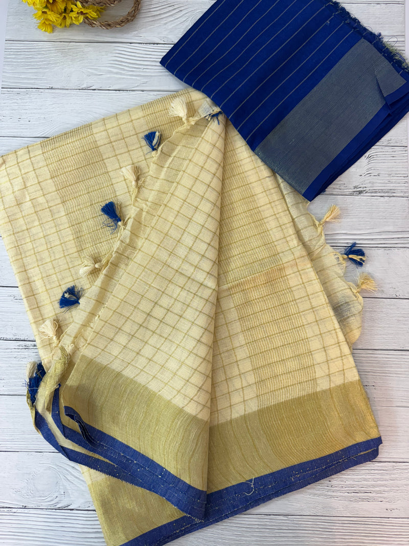 Linen checks saree with zari border MLS9766