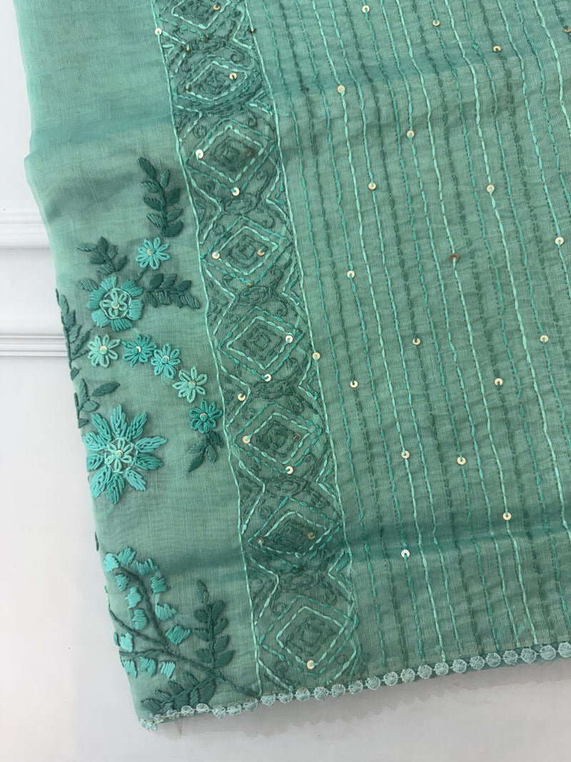 Handworked Tissue silk saree FBLK162 BluishGreen