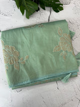 Soft Crush Organza Applique work saree with tissue applique work MS14978 CyanBlue
