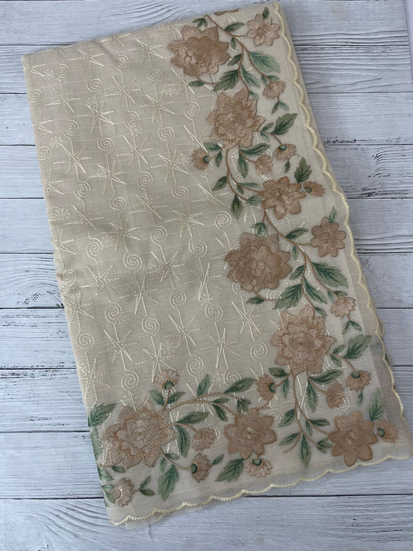 Phulkari NetKota embroidery saree - MSH126 Beige