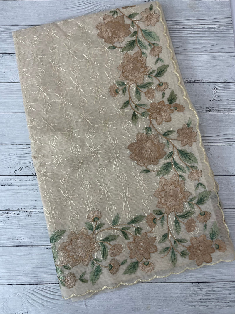 Phulkari NetKota embroidery saree - MSH126 Beige