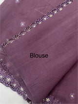 Blended tussar saree with cutwork border- MSHK268 DarkMauve
