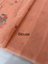 Lightweight NetKota saree with cross stitch embroidery MS143 - Peach
