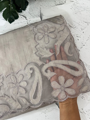 Semi tussar saree with applique borders MSH999 Taupe (1)