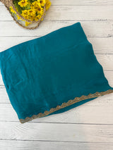 Shimmery crush silk saree with handworked lace border MS99321- Teal