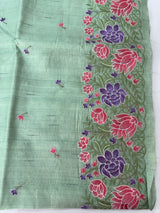 Crushed Blended tussar silk saree with embroidery- SNFCYEY PastelMint