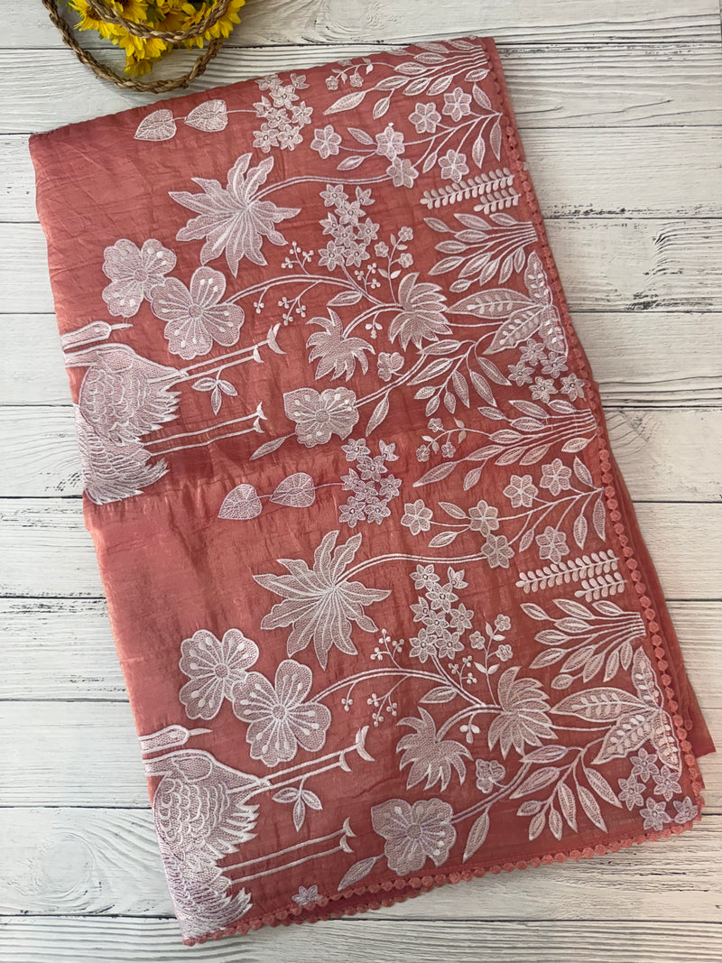 Crush Organza Applique work saree MS14997- Peach
