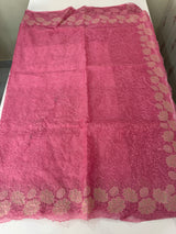Semi Soft Organza saree with thread work and applique borders - MCW666 Pink