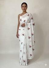 Kota checks embroidery saree White & Red