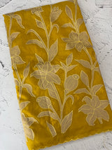 Semi organza saree with appliqué work - MSH906 DarkYellow