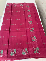Crushed Matka Blended Tussar silk saree with embroidery MS4890 - Cranberry
