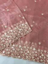 Glassy tissue organza saree with embroidery FKSF88-Peach