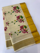 Kerala tissue cotton saree - lotus prints