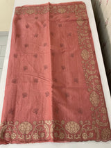 Mul chanderi tissue applique saree MSH151-Dusky Peach