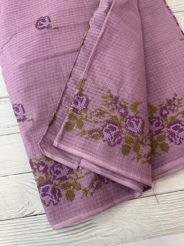 Pure Kota cotton saree with cross stitch embroidery -MKAS339 DuskyLavender