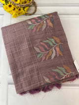 Crushed Blended tussar silk saree with embroidery- SNFCYEY DuskyMauve