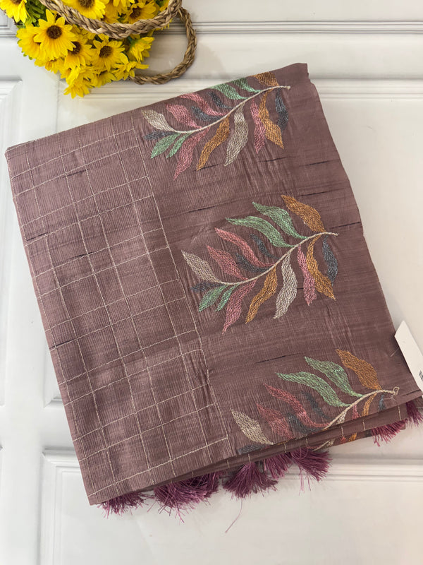 Crushed Blended tussar silk saree with embroidery- SNFCYEY DuskyMauve