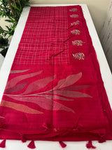 Crushed Blended tussar silk saree with embroidery- SNFCYEY DARKPINK