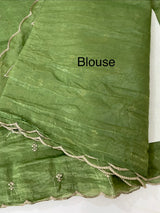 Soft crush Organza saree with embroidery and applique work MS14764