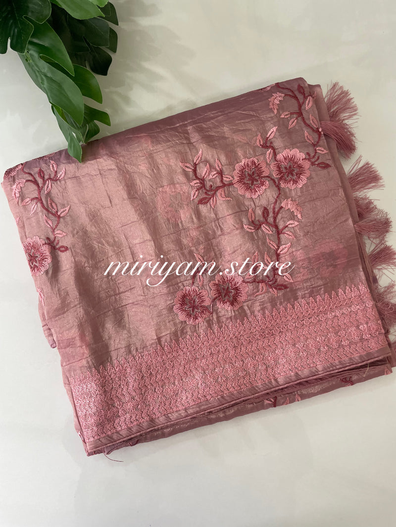 Metallic crush organza saree - MCOS621 OnionPink