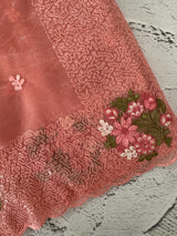 Glass tissue organza saree with embroidery MSF125 Peach