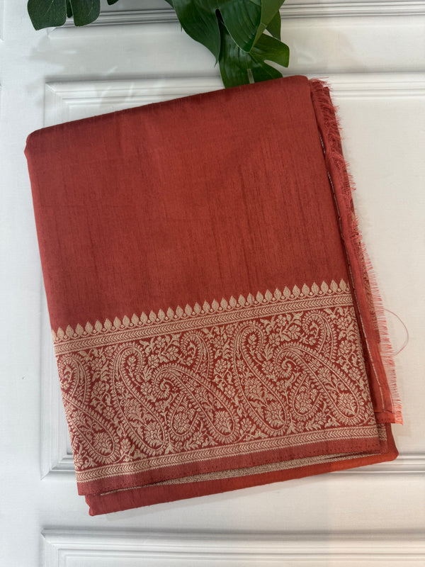 Blended tussar silk saree with Banarasi border FBTW3026 RustyOrange