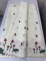Blended Satin finish Tussar silk saree with cross-stitch embroidery- MS8179 Offwhite
