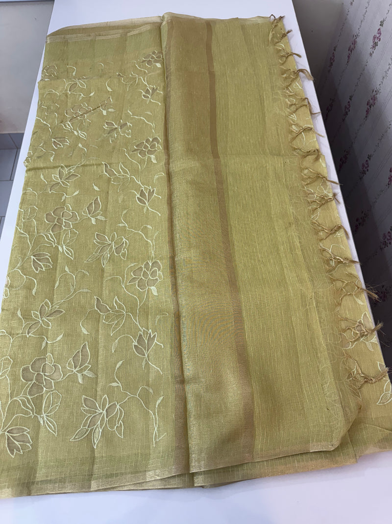Kota Tissue Silk applique work saree MS49811 - PastelOlive