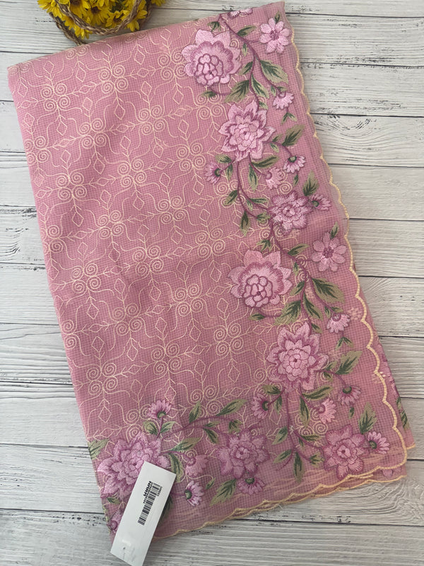 Phulkari NetKota embroidery saree - MPKS905 Pink