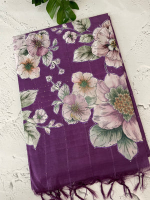 Semi tussar saree with applique work and embroidery MTS3711