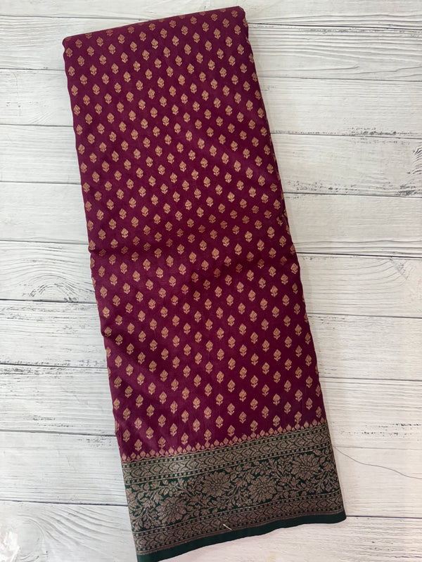 Banarasi viscose Georgette saree MKGS611- Wine to BottleGreen