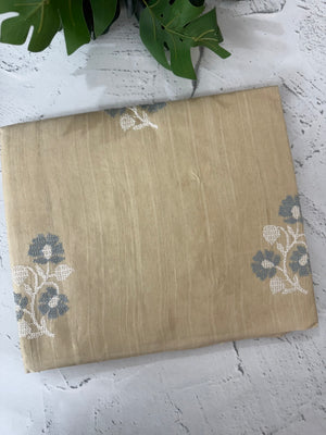 Crepe semi tussar silk saree with cross stitch embroidery-MSCS634