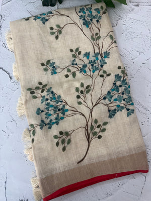 Tissue linen saree with handpainting and kanta work blouse MS14462 (7)
