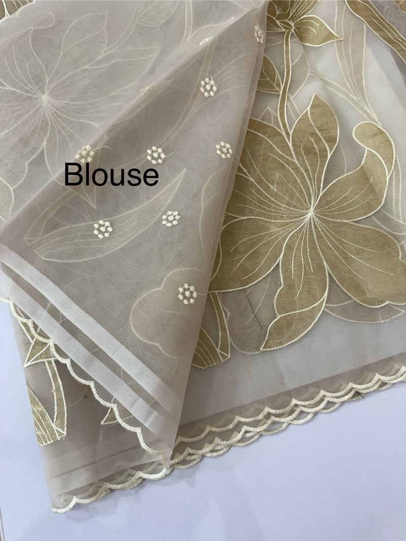 Organza saree with tissue applique work MS5081 Pastel CloudGrey