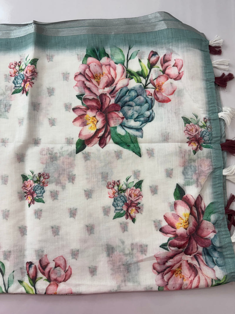 Digital printed semi Linen Saree MLS615- 19