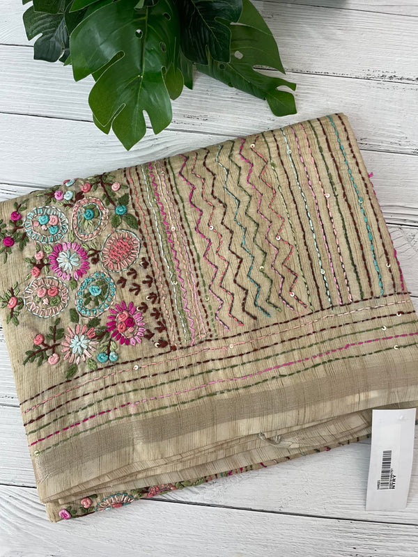 Handworked Blended tussar silk saree with handworked blouse MS90543