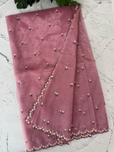 Glassy tissue organza saree with embroidery FKF121- Onion Pink