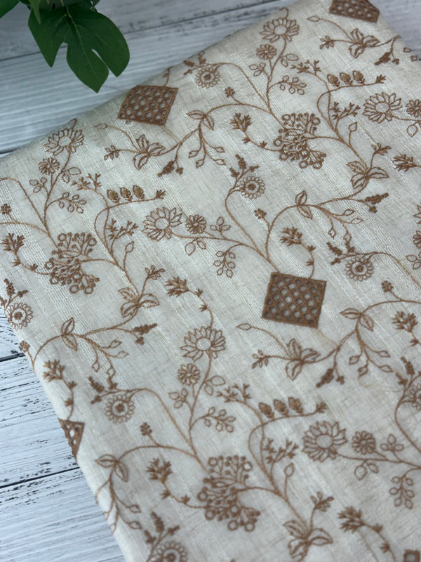 Jute tussar silk saree with cutwork & embroidery MS40414