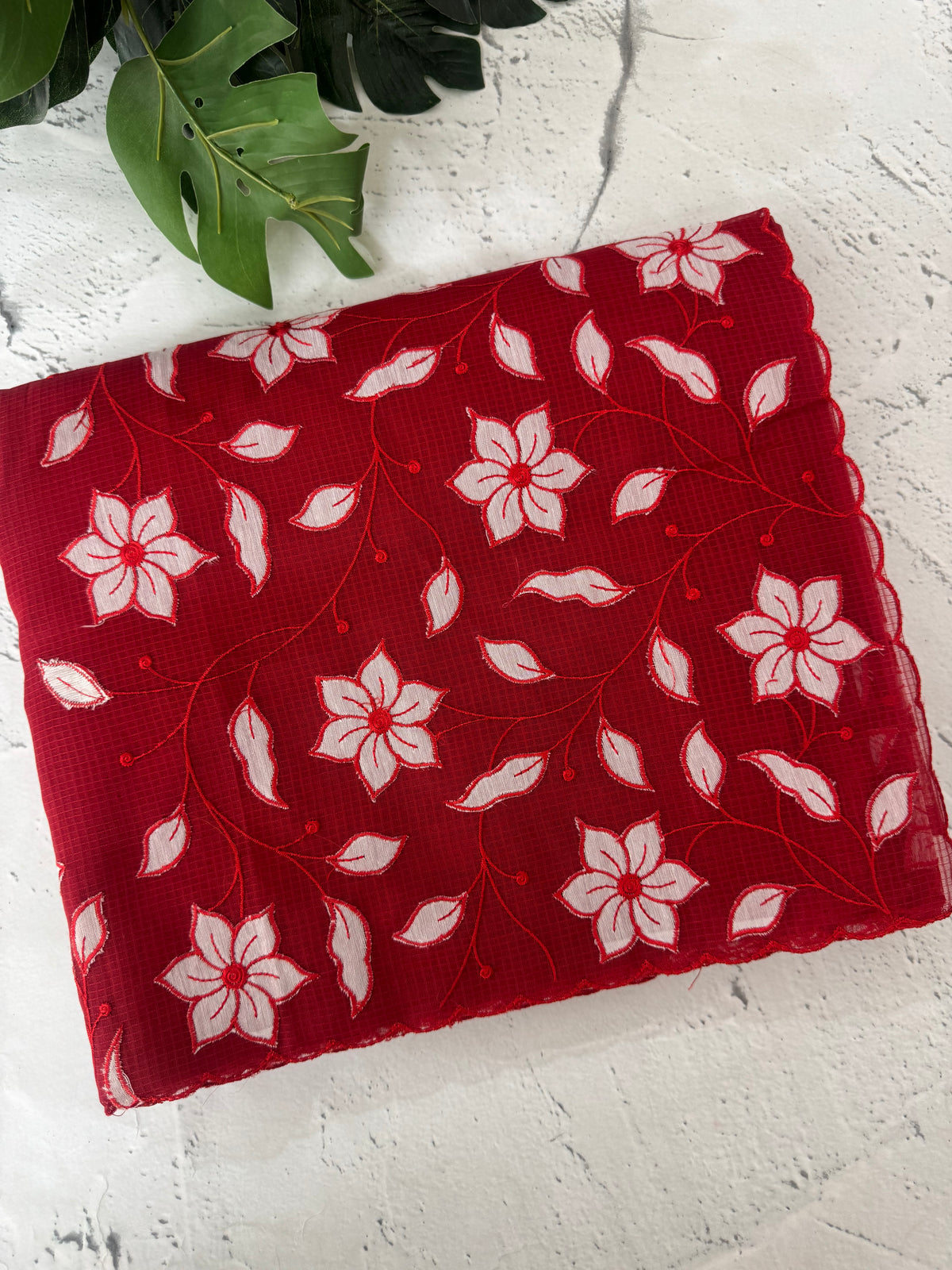Kota Moonga checks Applique work saree  MSH141(3)- Red